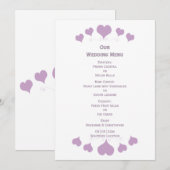 Lilac Hearts Design Wedding Menükarte (Vorne/Hinten)
