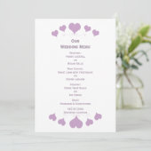 Lilac Hearts Design Wedding Menükarte (Stehend Vorderseite)