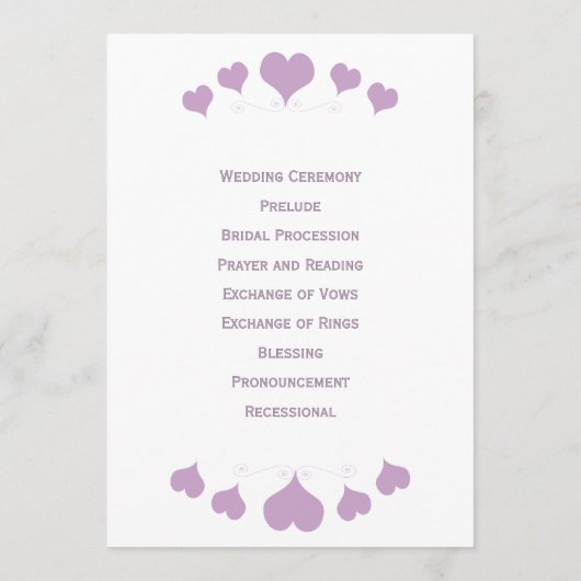 Lilac Hearts Design Wedding Programm (Rückseite)