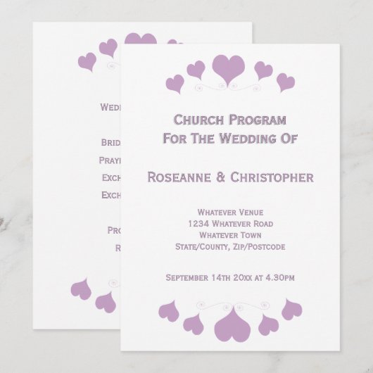 Lilac Hearts Design Wedding Programm (Vorne/Hinten)
