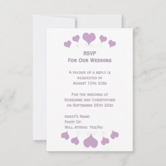 Lilac Hearts Design Wedding RSVP Karte