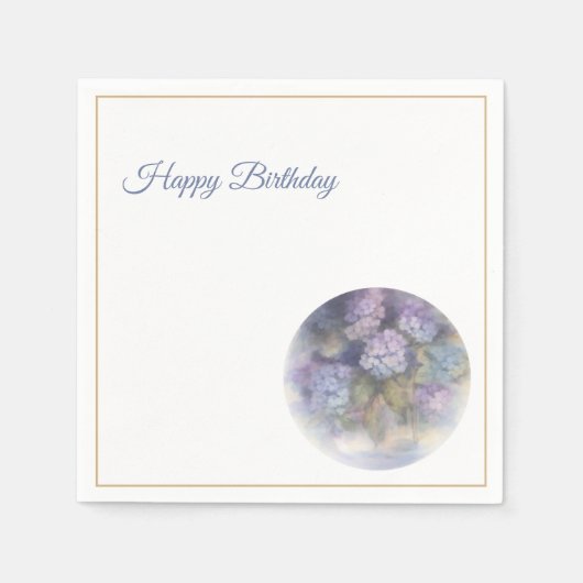 Lilac Hydrangea Happy Birthday Cocktail Napkins Serviette (Vorderseite)