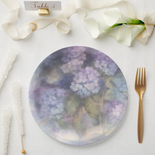Lilac Hydrangea Watercolor Luncheon Napkin Pappteller (Hochzeit)