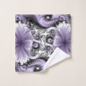 Lilac Illusion Abstraktes florales Fraktal Kunstfa Badhandtuch Set (Waschlappen)