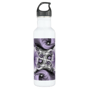 Lilac Illusion Abstraktes florales Fraktal Kunstfa Edelstahlflasche