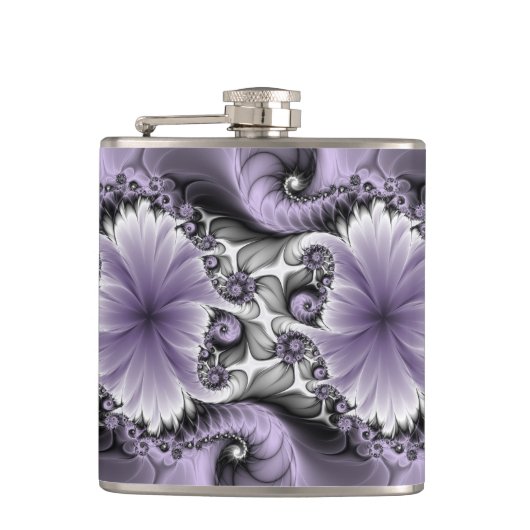 Lilac Illusion Abstraktes florales Fraktal Kunstfa Flachmann (Vorderseite)