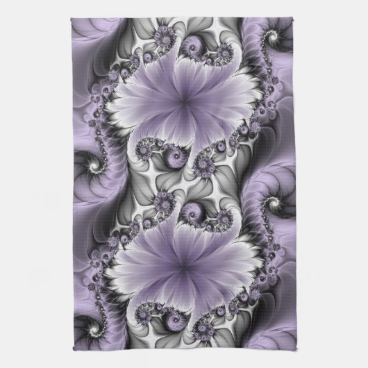Lilac Illusion Abstraktes florales Fraktal Kunstfa Geschirrtuch (Vertikal)