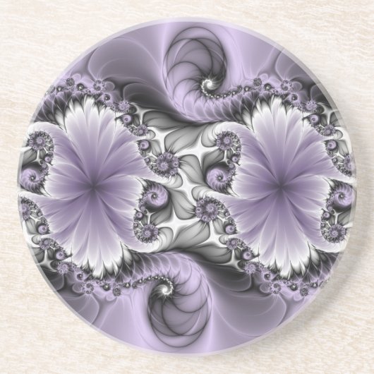 Lilac Illusion Abstraktes florales Fraktal Kunstfa Getränkeuntersetzer (Vorne)