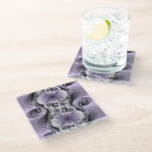 Lilac Illusion Abstraktes florales Fraktal Kunstfa Glasuntersetzer (Schrägansicht)