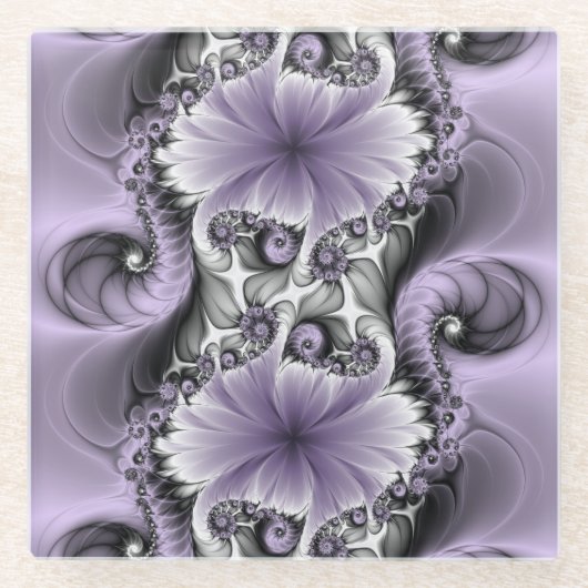 Lilac Illusion Abstraktes florales Fraktal Kunstfa Glasuntersetzer (Vorderseite)