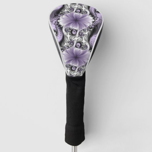 Lilac Illusion Abstraktes florales Fraktal Kunstfa Golf Headcover (Vorderseite)