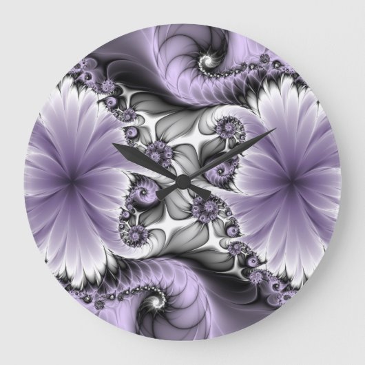 Lilac Illusion Abstraktes florales Fraktal Kunstfa Große Wanduhr (Vorderseite)