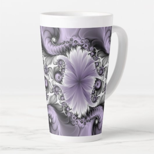 Lilac Illusion Abstraktes florales Fraktal Kunstfa Milchtasse (Rechte Ecke)