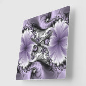 Lilac Illusion Abstraktes florales Fraktal Kunstfa Quadratische Wanduhr (Winkel)