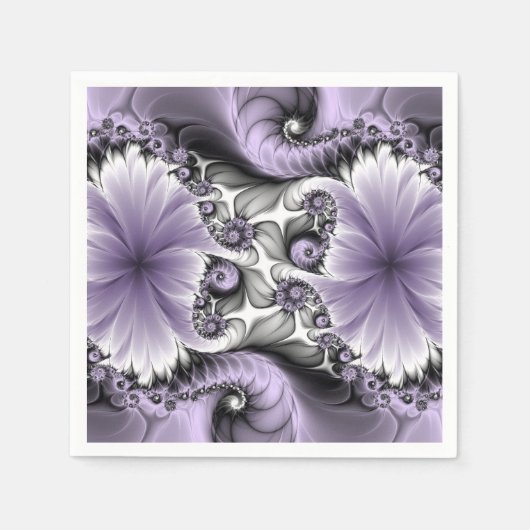 Lilac Illusion Abstraktes florales Fraktal Kunstfa Serviette (Vorderseite)