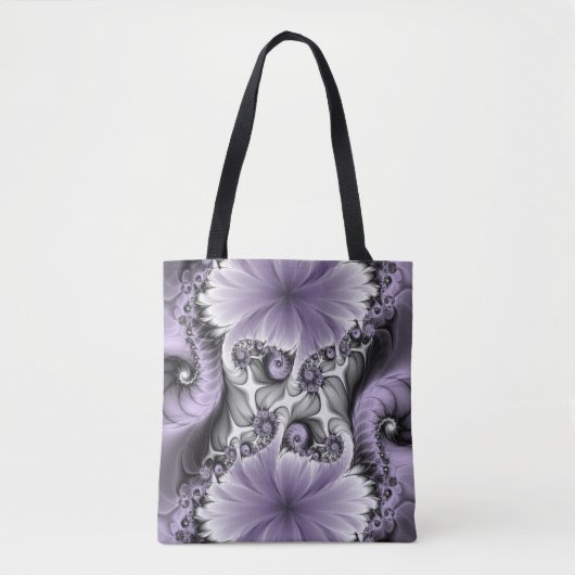 Lilac Illusion Abstraktes florales Fraktal Kunstfa Tasche (Vorderseite)