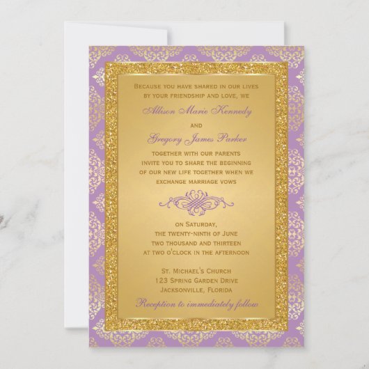 Lilac, IMITAT Glitzer, Damask Weditation Einladung (Vorderseite)