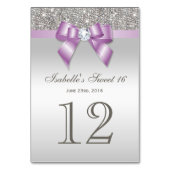 Lilac Imitats Bow Silver Sequins Sweet 16 Tischnummer (Rückseite)