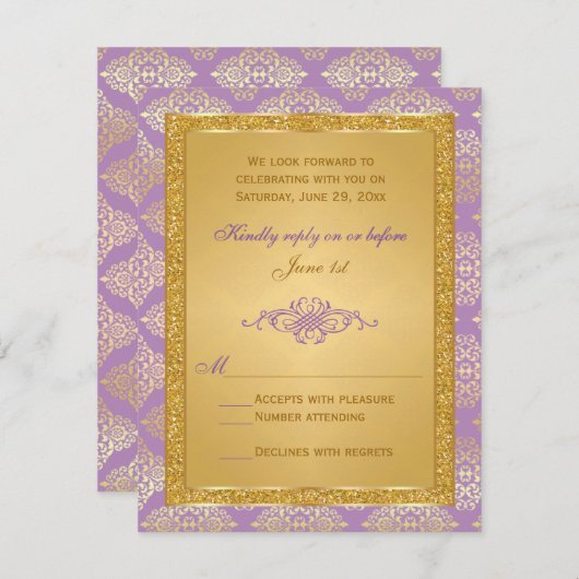 Lilac, IMITATS Gold Glitzer, Damask Scroll RSVP Ka (Vorne/Hinten)