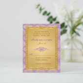 Lilac, IMITATS Gold Glitzer, Damask Scroll RSVP Ka Karte (Stehend Vorderseite)