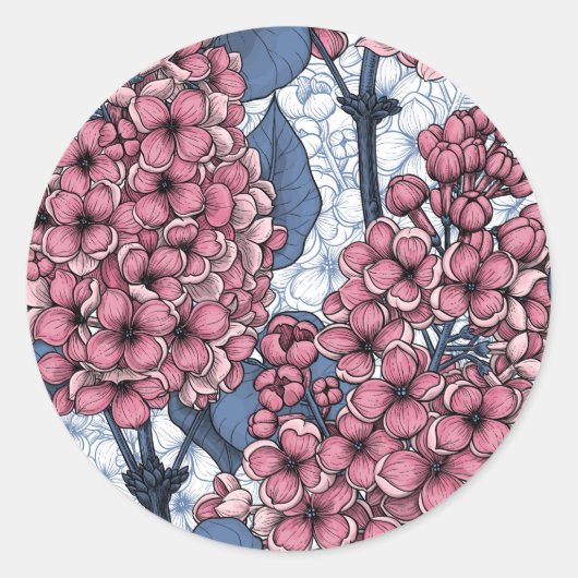 Lilac in Rosa und Blau Runder Aufkleber (Vorderseite)