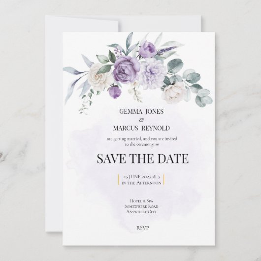 Lilac Infusion Save the Date Wedding Stationery Einladung (Vorderseite)