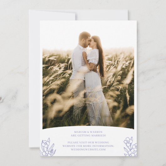 Lilac Initials & Blume Modernes Foto doppelseitig Save The Date (Rückseite)