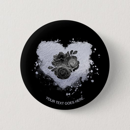 *~* Lilac Iridescent Heart Blume Schwarze Anpassun Button (Vorderseite)