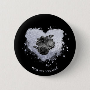 *~* Lilac Iridescent Heart Blume Schwarze Anpassun Button