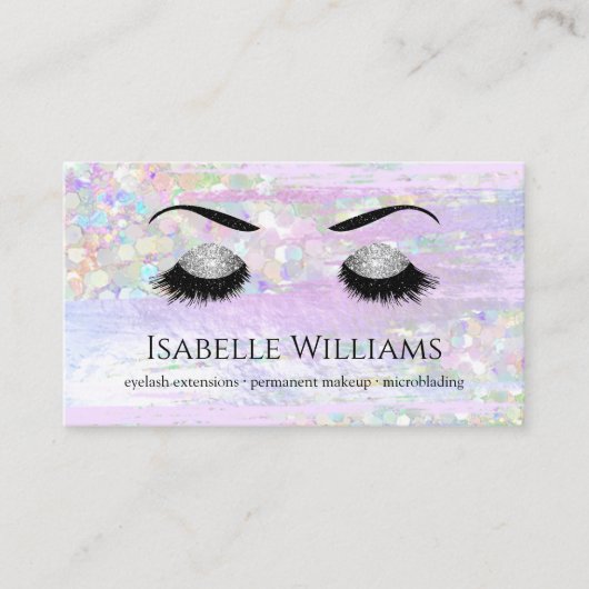 Lilac Iridescent Pearlescent Glitzer Lash Brows Visitenkarte (Vorderseite)