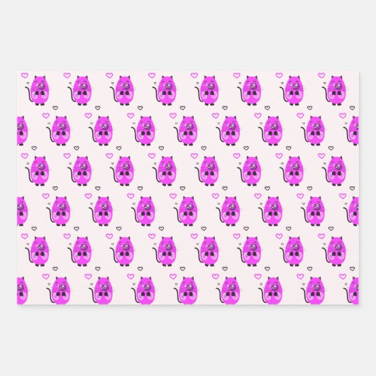 Lilac-Katzenmuster Geschenkpapier Set (Vorderseite)