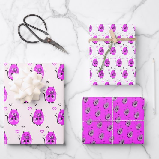 Lilac-Katzenmuster Geschenkpapier Set (Vorderseite)