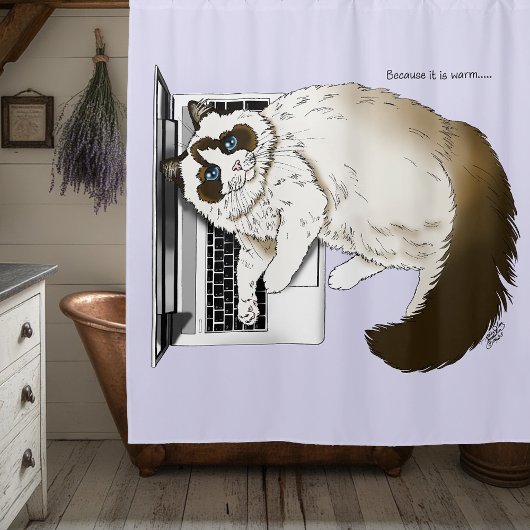 Lilac Laptop Cat Funny Niedlich Duschvorhang