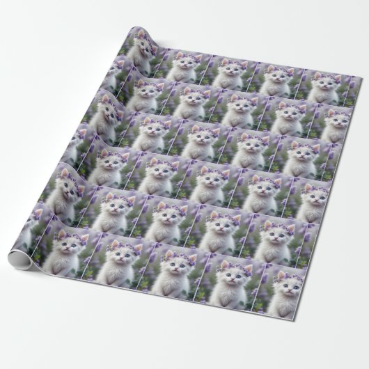 Lilac Laurel auf einem weißen Kitten Geschenkpapier (Ungerollt)