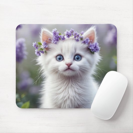 Lilac Laurel on White Kitten Mousepad (Mit Mouse)