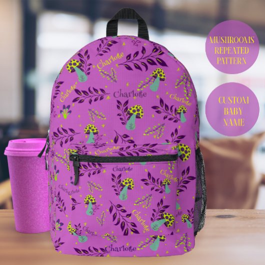 Lilac Lavander Whimsical Mushrooms Preschool Bedruckter Rucksack