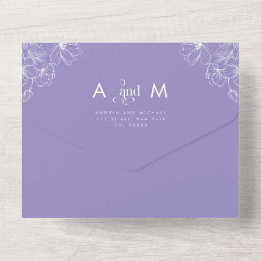 Lilac Lavender Botanische Moderne Typografie Lila All In One Einladung (Rückseite)