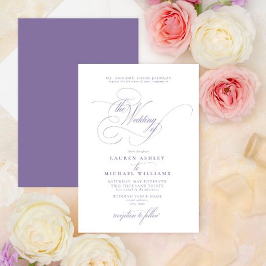 Lilac Lavender Calligraphy Wedding Einladung