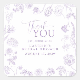 Lilac Lavender Floral Brautparty Vielen Dank Quadratischer Aufkleber
