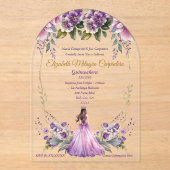 Lilac Lavender Floral Quinceañera Acryleinladungen (Vorderseite)