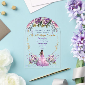Lilac Lavender Floral Quinceañera Acryleinladungen