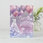 Lilac Lavender funkelnd glitschig Kleiderballon Einladung (Stehend Vorderseite)