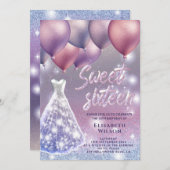Lilac Lavender funkelnd glitschig Kleiderballon Einladung (Vorne/Hinten)