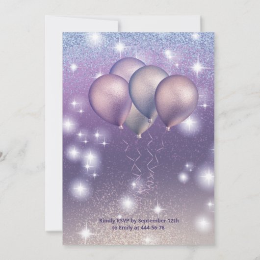 Lilac Lavender funkelnd glitschig Kleiderballon in Einladung (Rückseite)