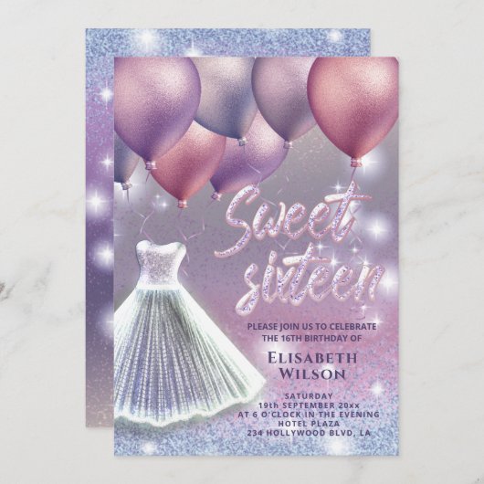 Lilac Lavender funkelnd glitschig Kleiderballon in Einladung (Vorne/Hinten)