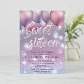 Lilac lavender funkelnd glittery ombre ballon in einladung (Stehend Vorderseite)