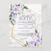 Lilac Lavender Gold Geometric Delay Das Datum Ankündigungspostkarte (Vorderseite)