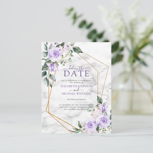 Lilac Lavender Gold Geometric Delay Das Datum Ankündigungspostkarte (Stehend Vorderseite)