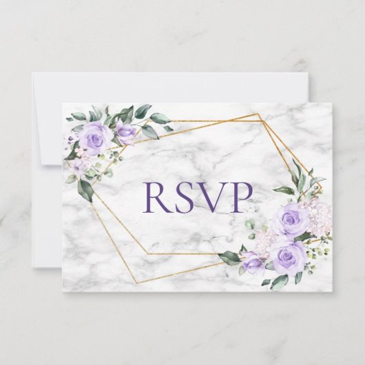 Lilac Lavender Gold Geometric Floral Wedding RSVP (Vorderseite)