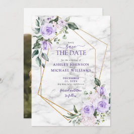 Lilac Lavender Gold Geometric Foto Save the Date
